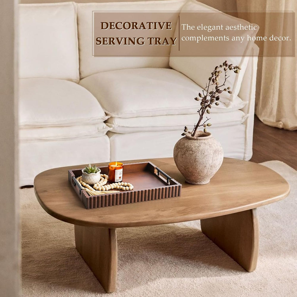 Serving Tray for Coffee Table Decor, 16.7" Decorative Ottoman Tray, Walnut