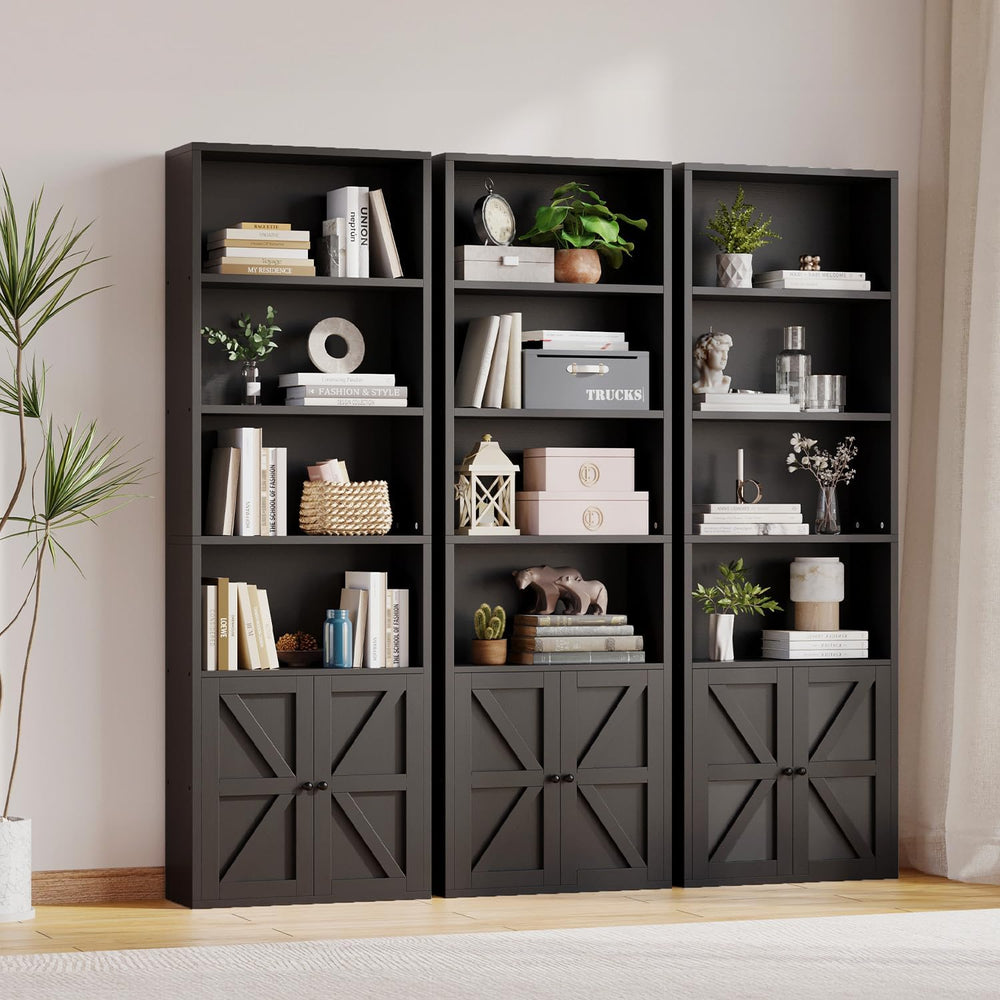 MXV Bookshelf Bookcase with Doors, 6 Tier 71" Tall Wooden Storage Shelve...