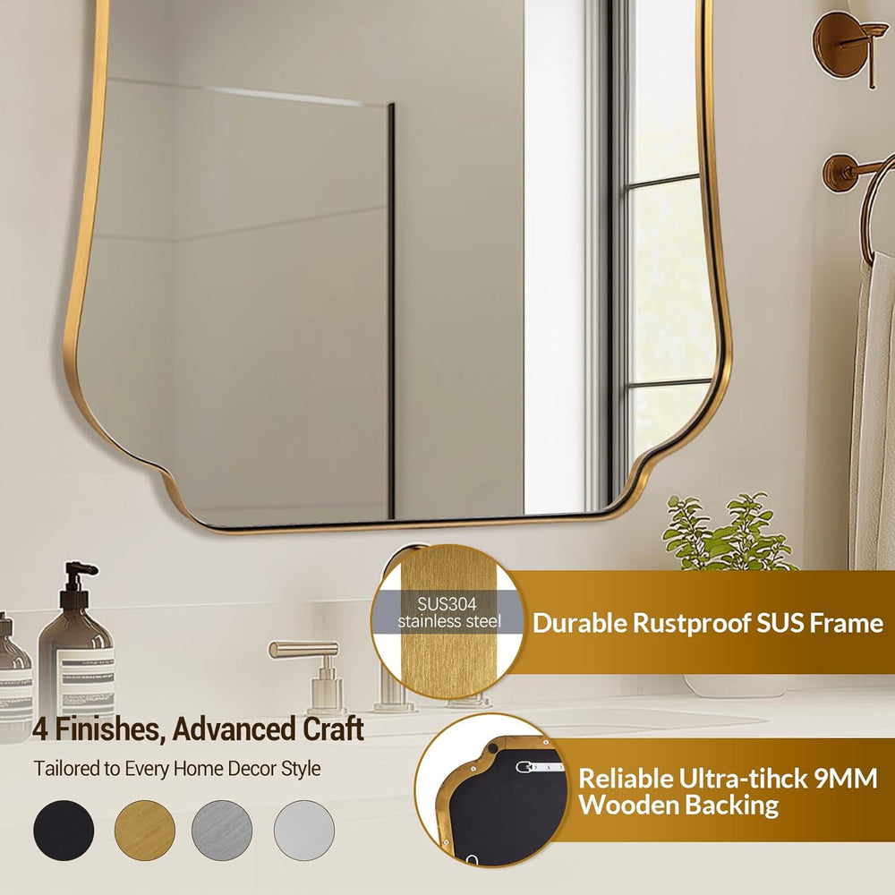 ANDY STAR 24"x36" Gold Mirror, Brushed Brass Scalloped Wall Mirror,...