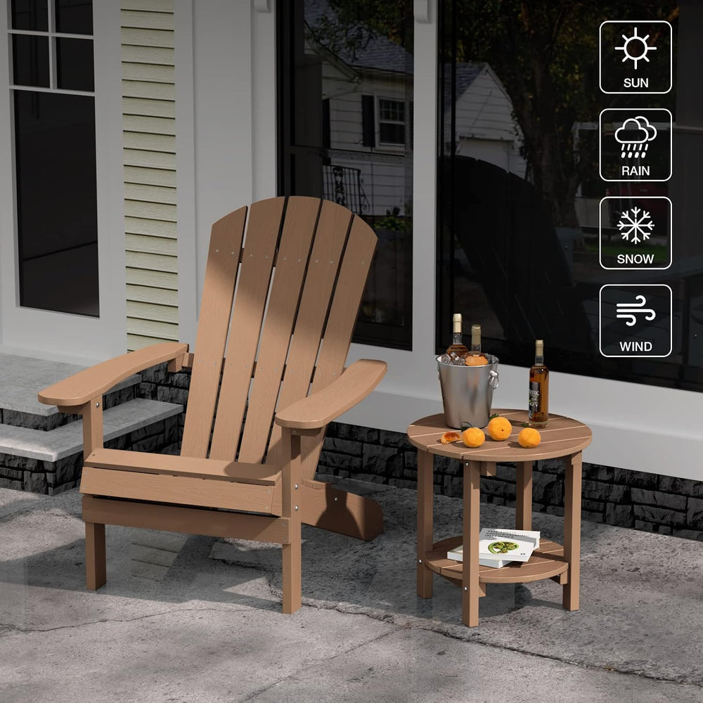 YEFU Adirondack Side Table, 18" Outdoor Side Table, Set of 2, Teak