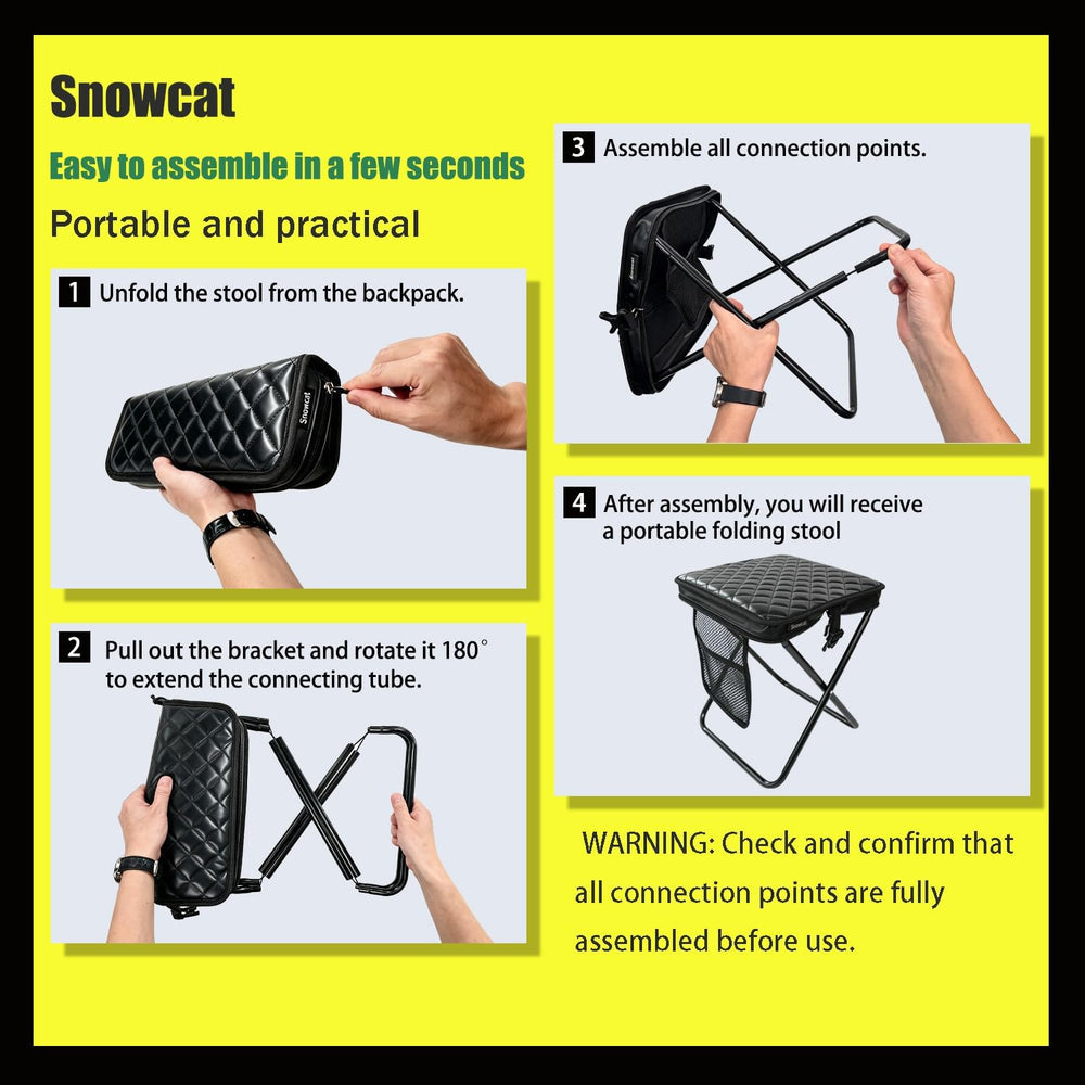 Snowcat 2-in-1 Foldable Stool Crossbody Bag Diamond Quilted PU Chair