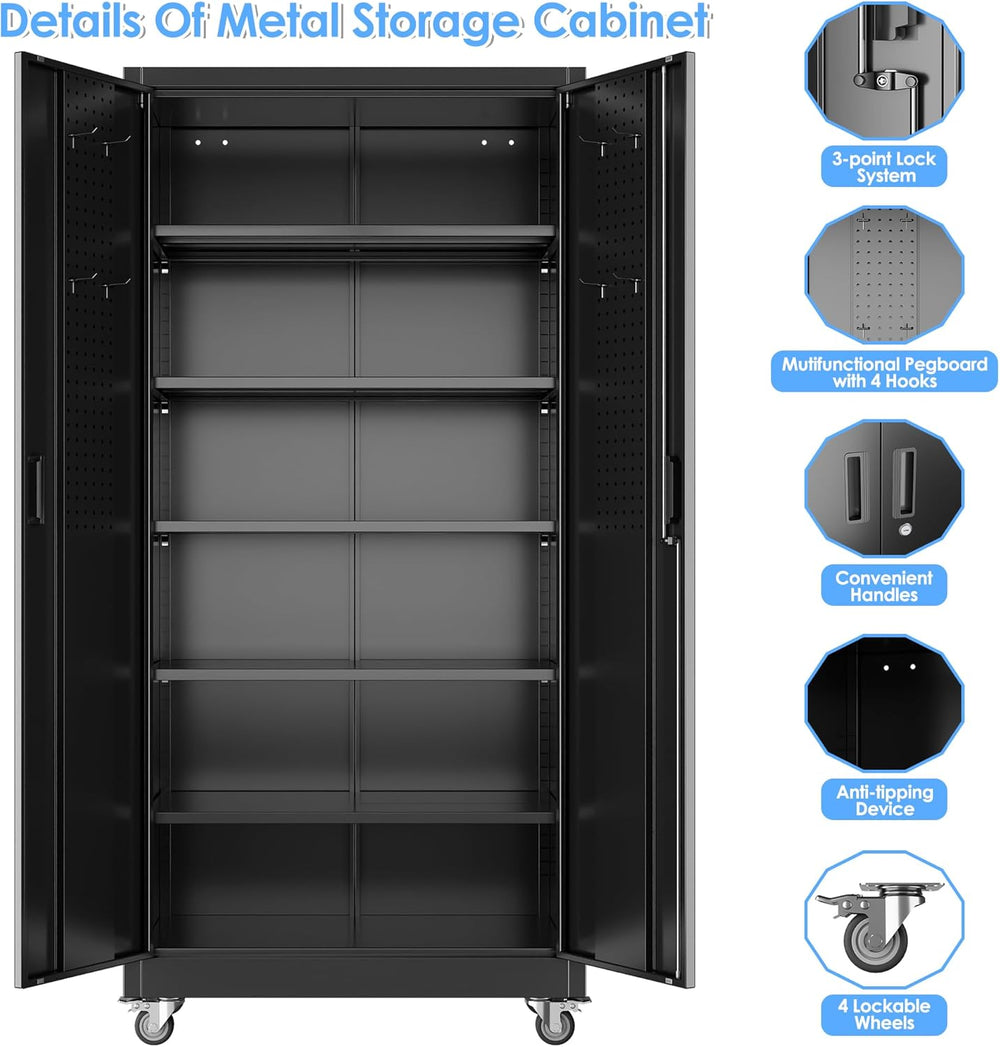 SUXXAN Wide & Deep 71"x34"Wx18 D Metal Garage Storage Cabinet B...