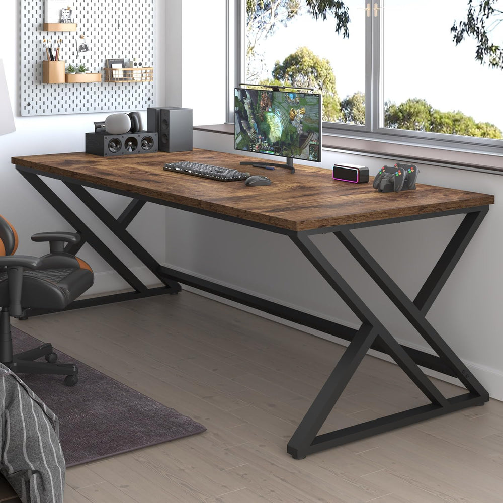 LVB 78.7" Computer Desk, Industrial Extra Long Wood Home Office Desk Brown