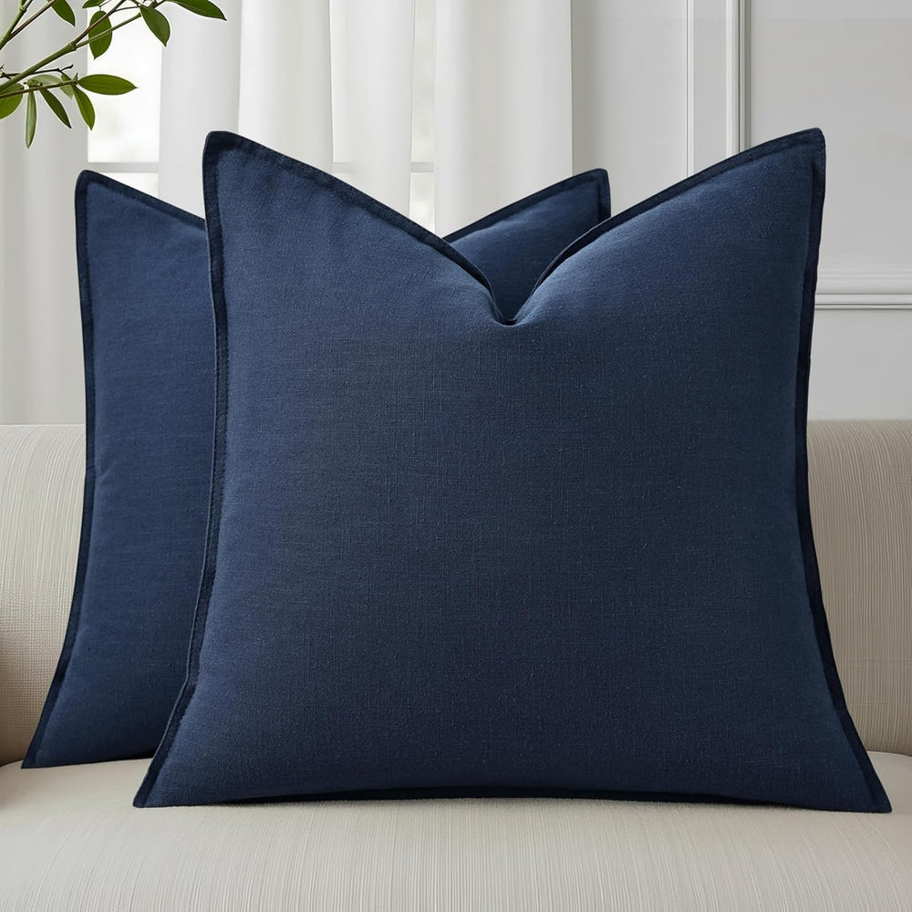 decorUhome Fall Navy Blue Linen Throw Pillow Covers 20x20 Set of 2