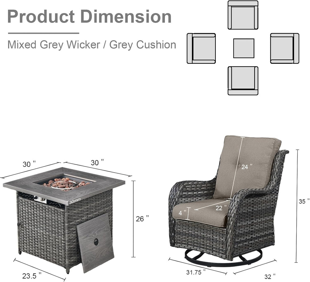 Belord Patio Furniture Set with Fire Pit Table, Outdoor Swivel Rocker Patio C...