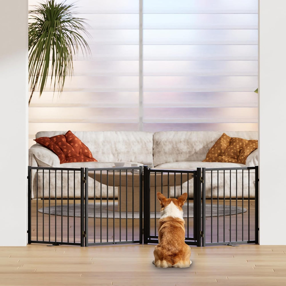 SNUOWU Full Metal Freestanding Dog Gate with Door, 24'' Height Foldab...
