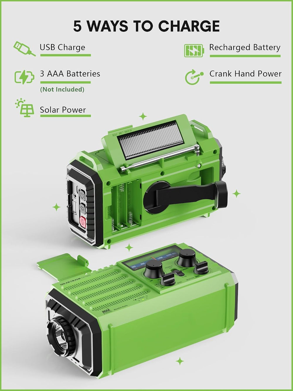 Raynic Weather Radio, 5000mAh/18500mWh Solar Hand Crank Emergency Radio, Batt...