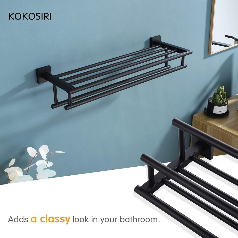 KOKOSIRI Bath Towel Rack with Double Towel Bars Bathroom Towel Shelf 24 Inch ...