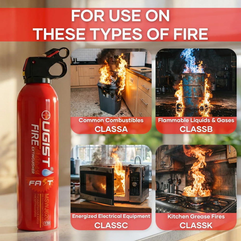 Multipurpose Fire Extinguisher (4 Pack, 21oz Each) with Wall Mount Bracket, W...