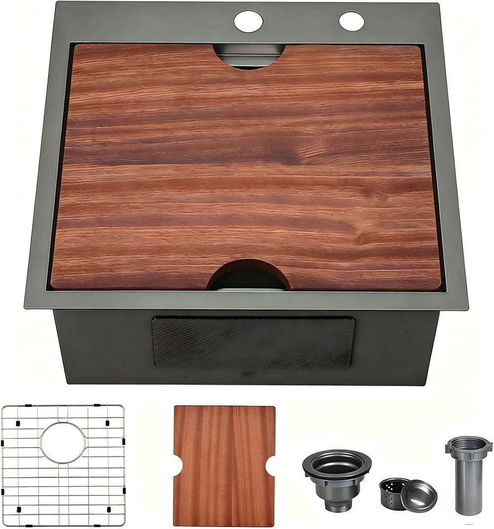 VCCUCINE 21x20 Inch Gunmetal Black Drop in Bar Sink Kitchen Sink Workstation,...