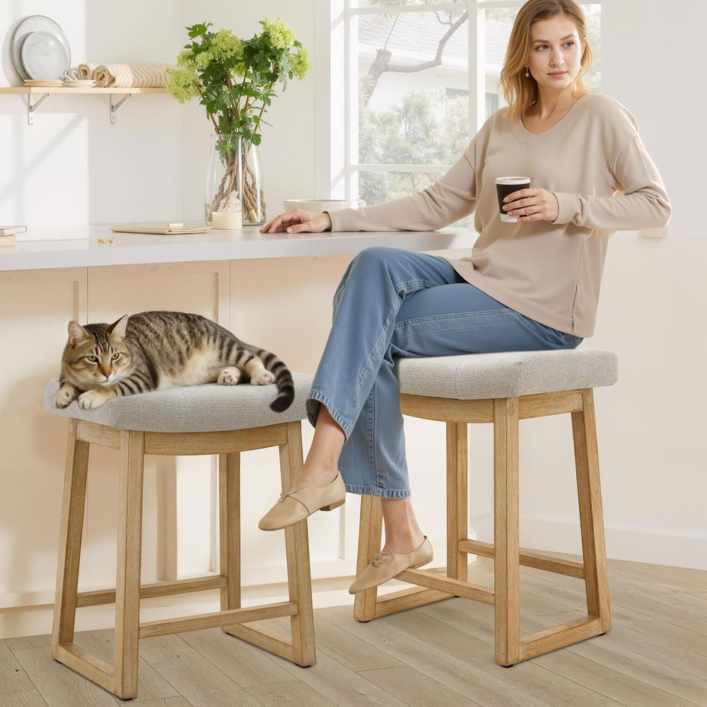 Counter Height Bar Stools Set of 2, 24 Inch Backless Upholstered Counter Stoo...