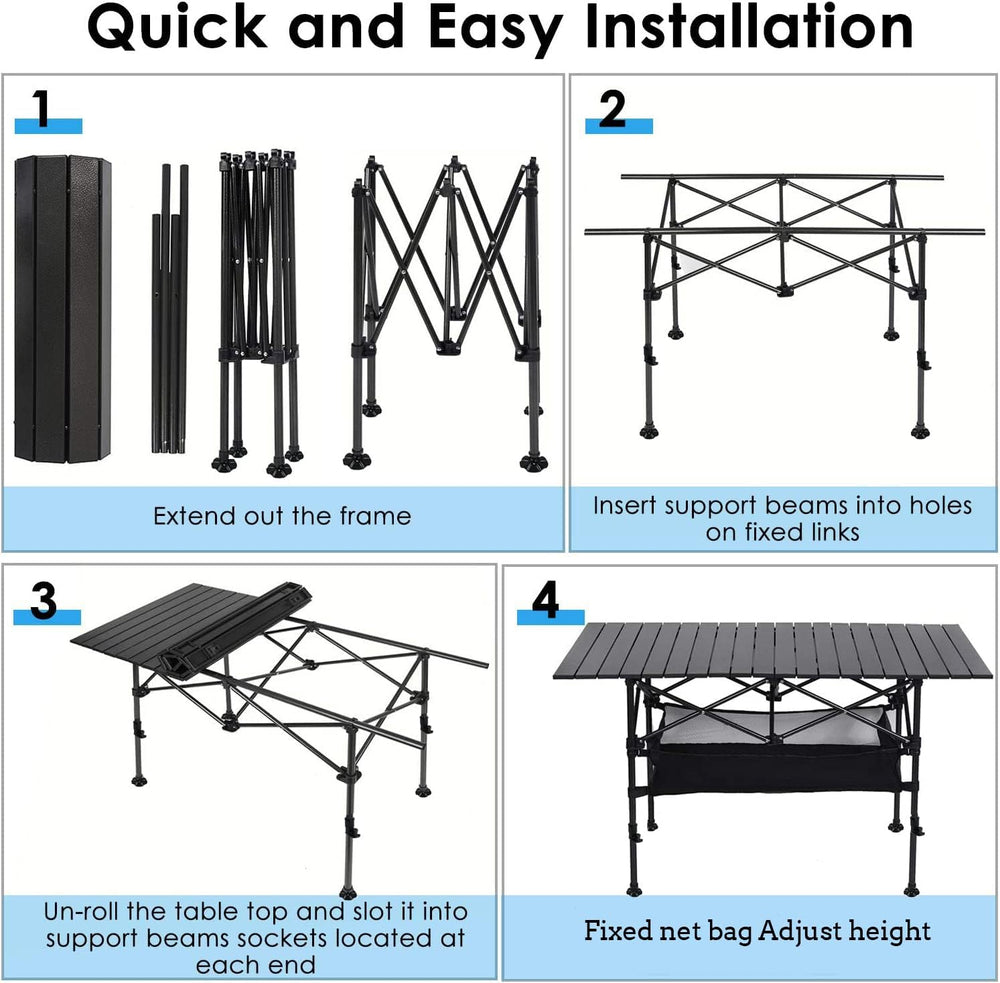 LEADALLWAY Adjustable Aluminum Camping Table 47" L * 22" W