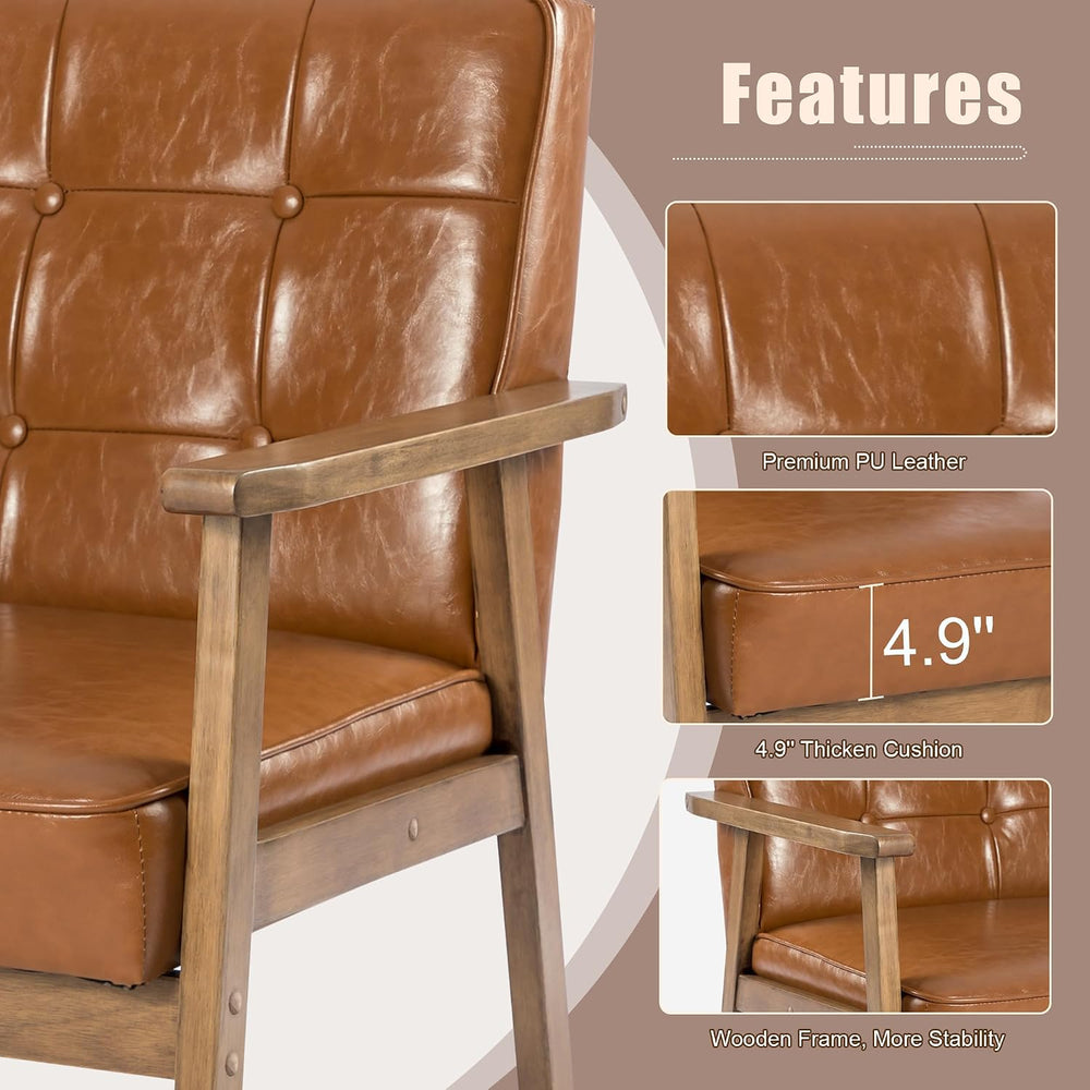 Okeysen Mid Century Modern Accent Chair, Retro Wood Leather Armchairs Side Ch...