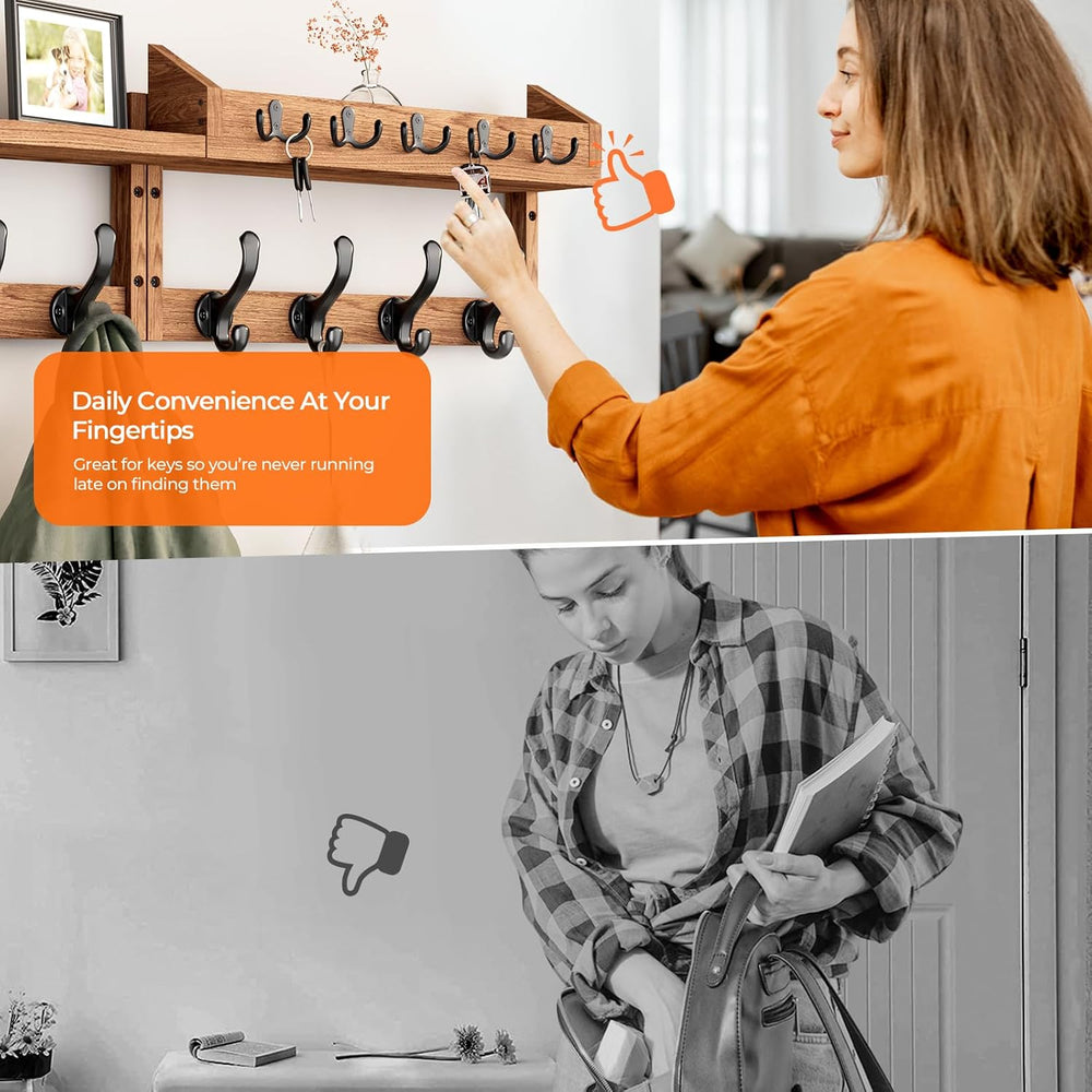 Evermagin 35" Coat Rack Wall Mount with Shelf & 13 Hooks, Entryway, ...