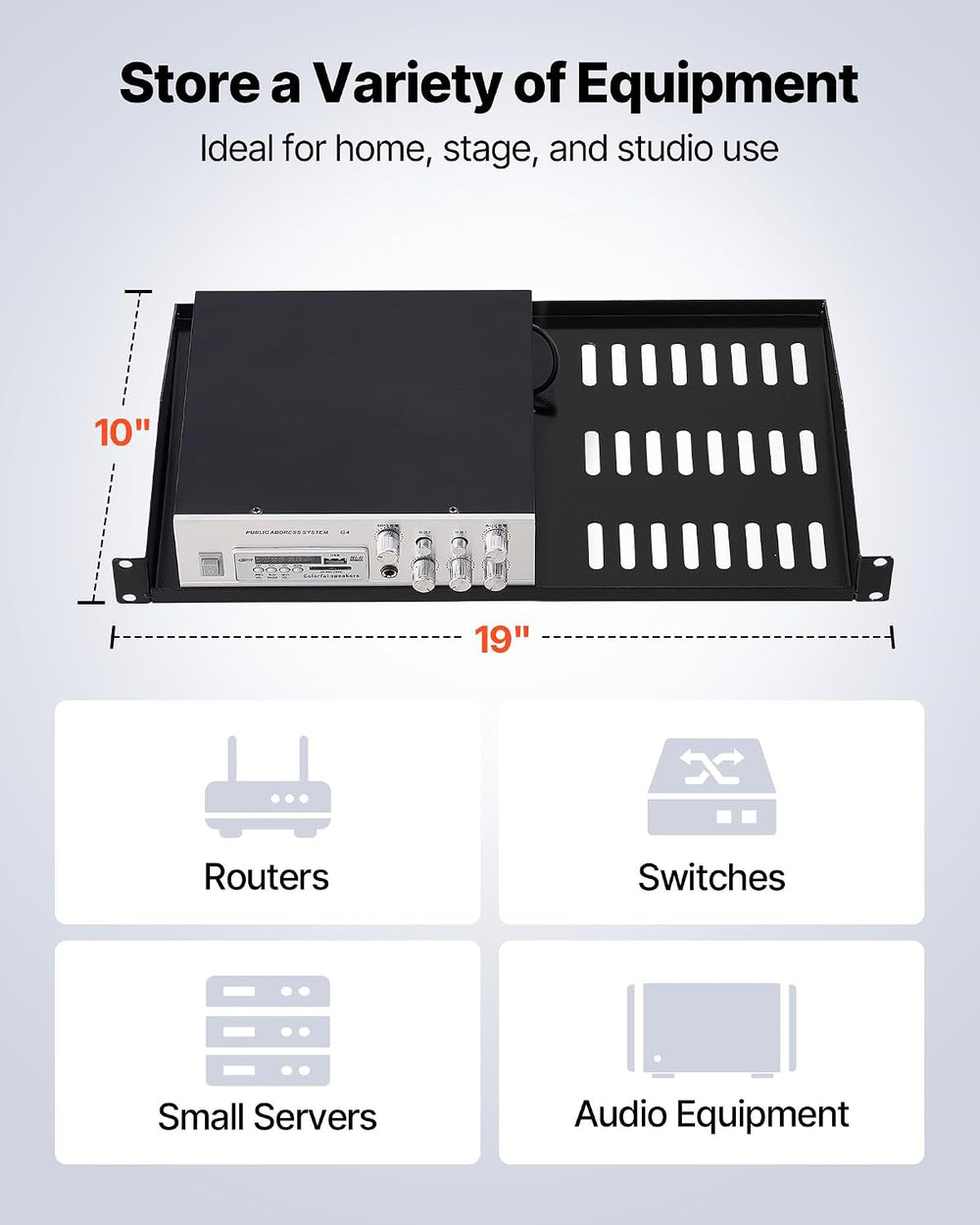 VEVOR 1U Server Rack Shelf, 4 PCS, 50 lbs Max Load-Bearing Vented Cantilever,...