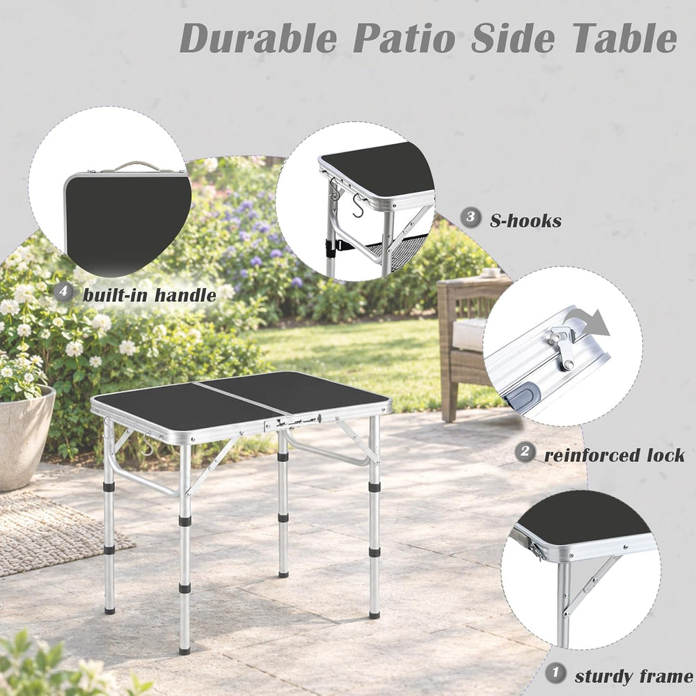 YUFIFAIRY Outdoor Side Table, 3 Height Adjustable Foldable Patio Side Table