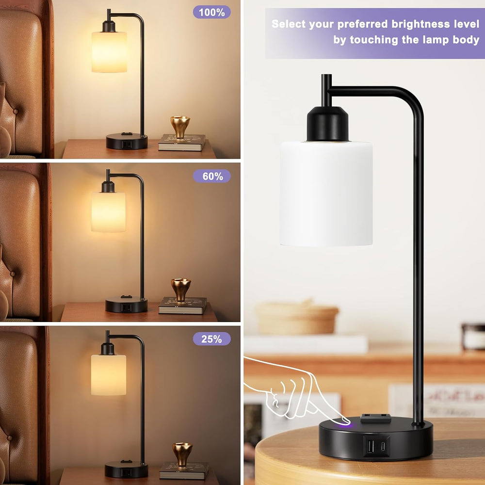 Industrial Touch Bedside Lamps for Bedrooms Set of 2 - 3-Way Dimmable Nightst...