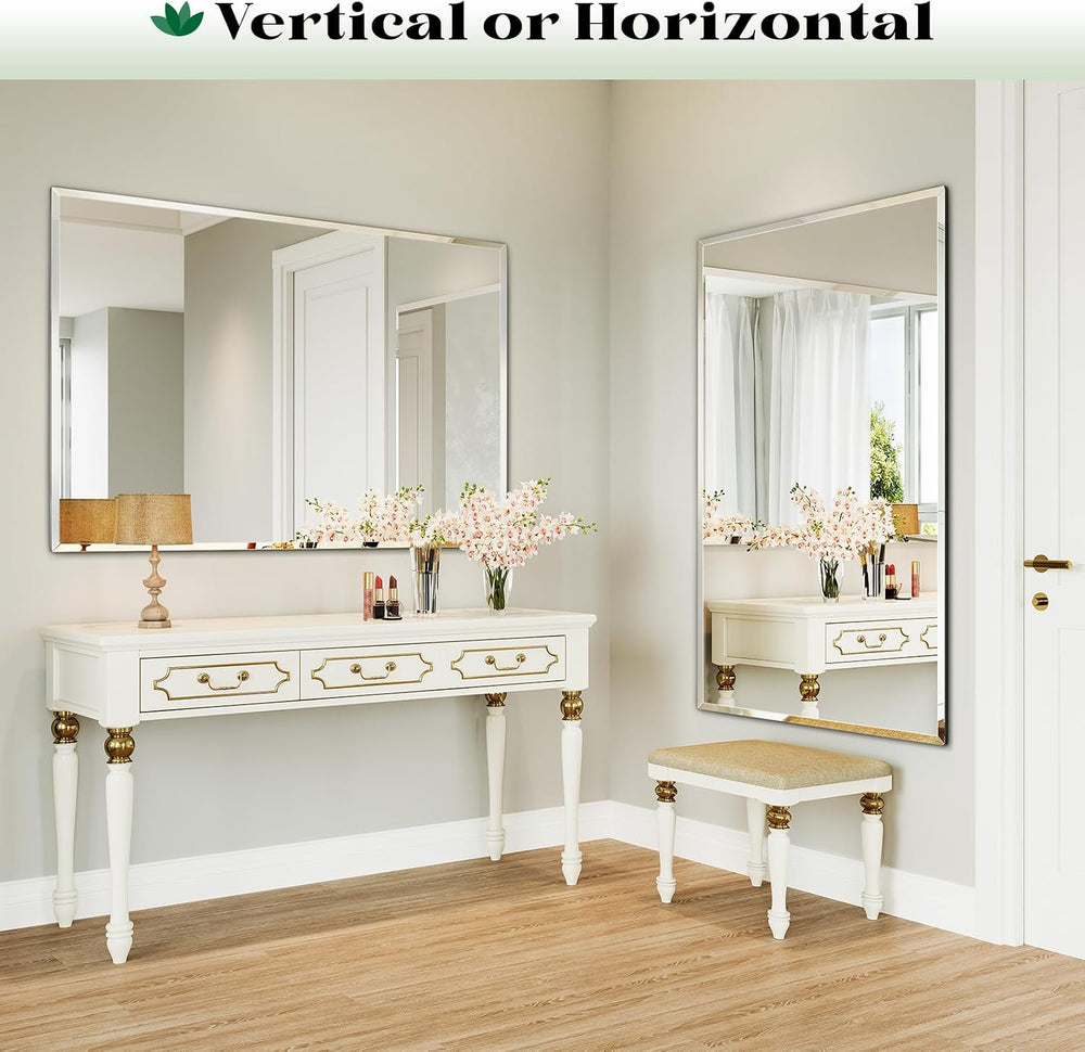 Beveled Bathroom Mirror 55"x36", Frameless Mirror for Wall