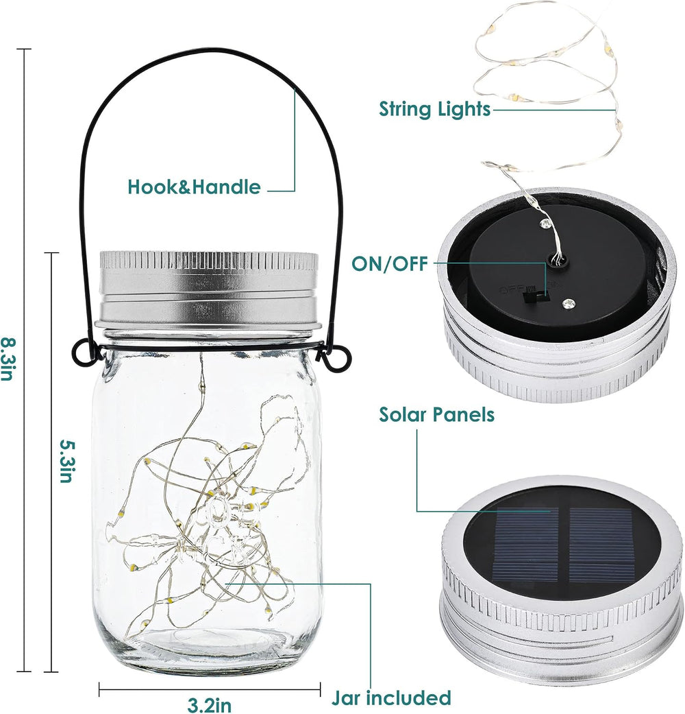 GIGALUMI Hanging Mason Jar Solar Lights, 6 Pack 30 Led Hanging Lantern