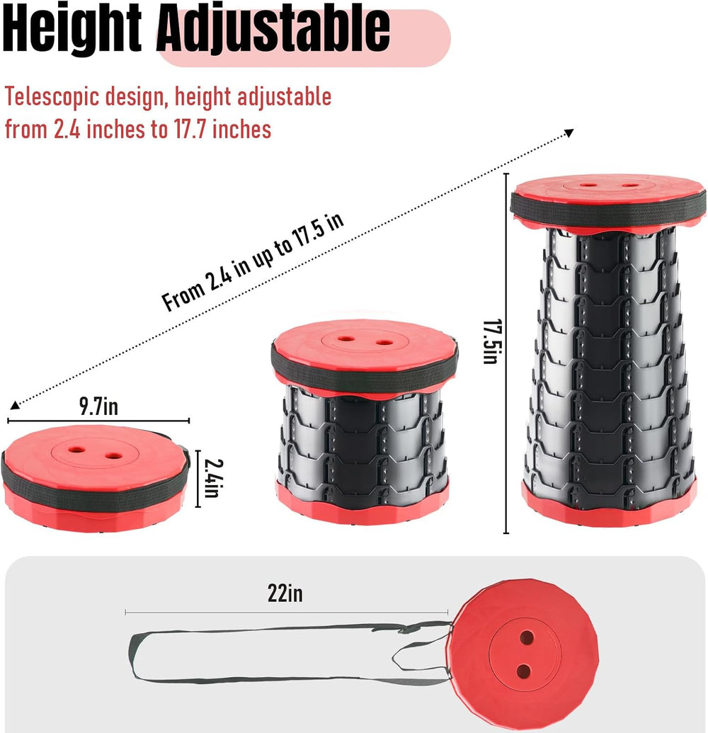 Doseno Collapsible Stool 2 Pack, Portable Retractable Camping Seat, Red