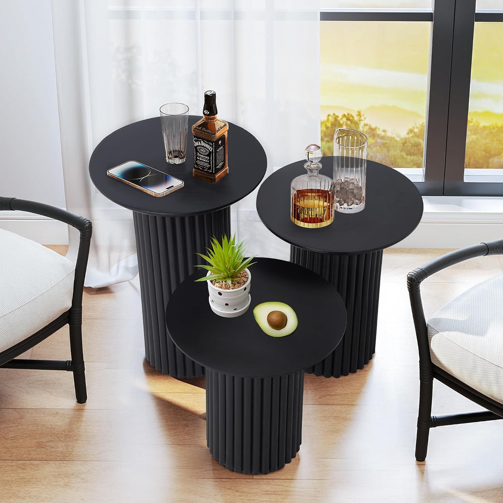 Bifins Black Round Nesting Coffee Table Set of 3