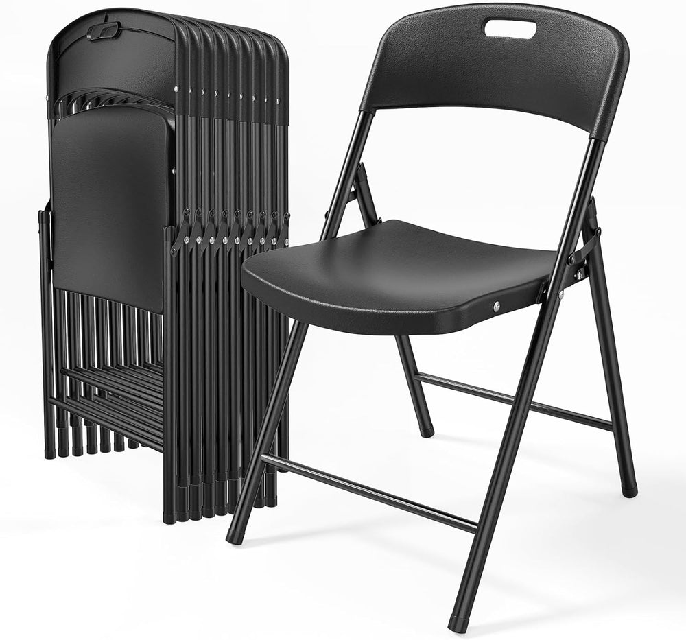Bonnlo 10-Pack Black Plastic Folding Chairs, Portable Seat with Sturdy Steel ...