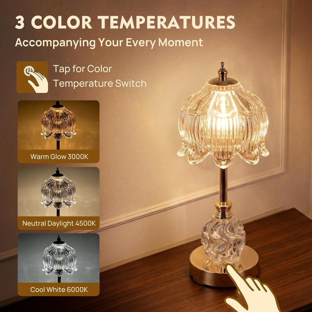 Flower Battery Operated Rechargeable Lamp Cordless, Lily, Clear