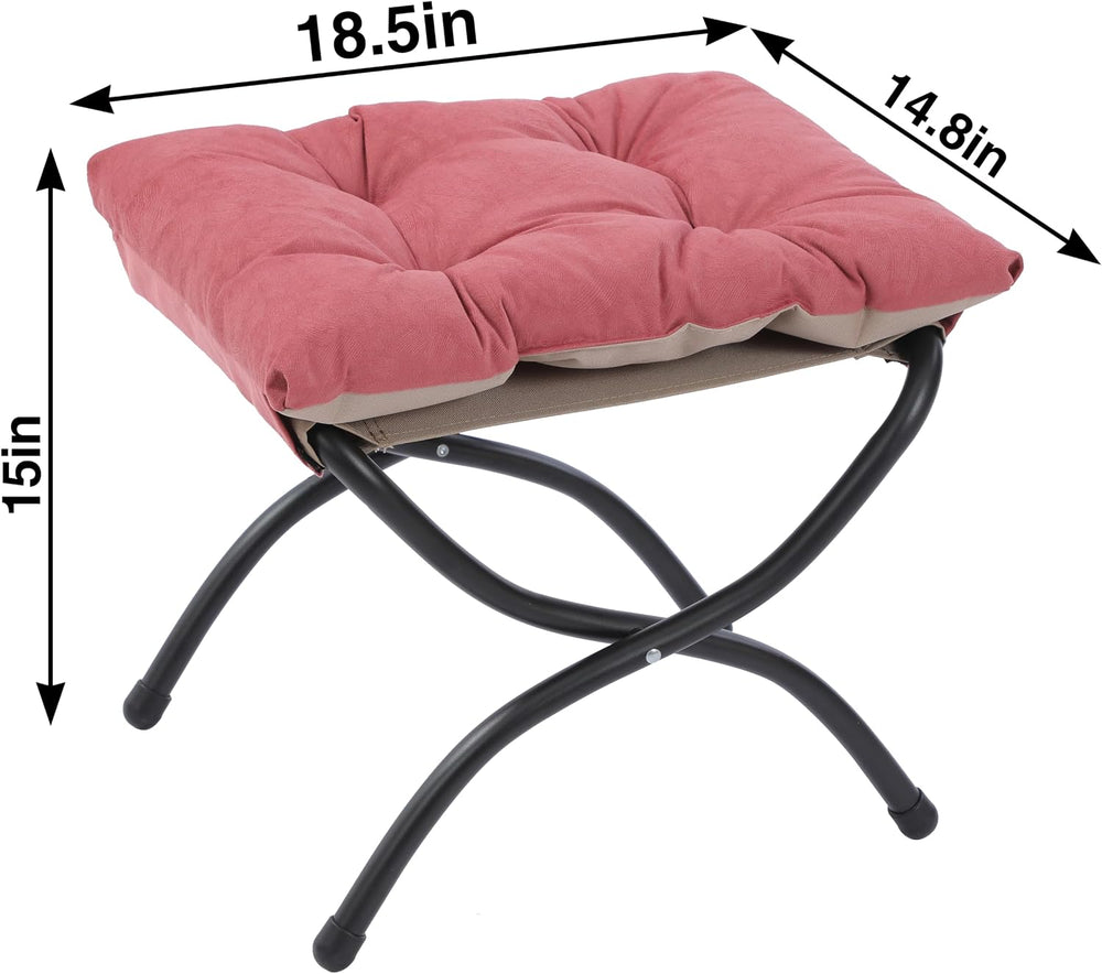 15" Upholstered Folding Foot Rest Stool with Foldable Metal Frame Pink Red