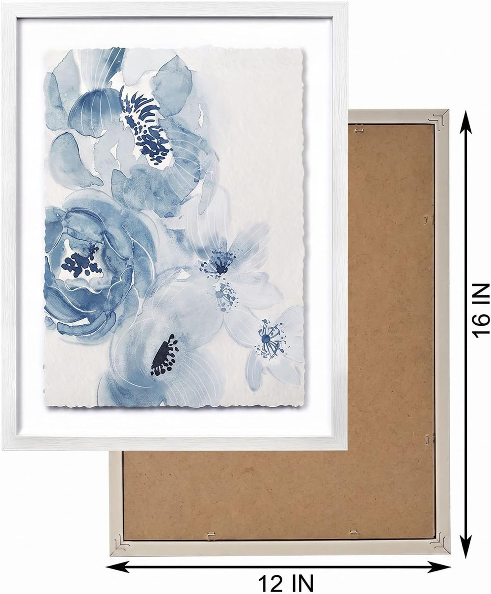 ArtbyHannah Framed Bathroom Wall Art Decor, 12x16'' Navy Bule Floral ...