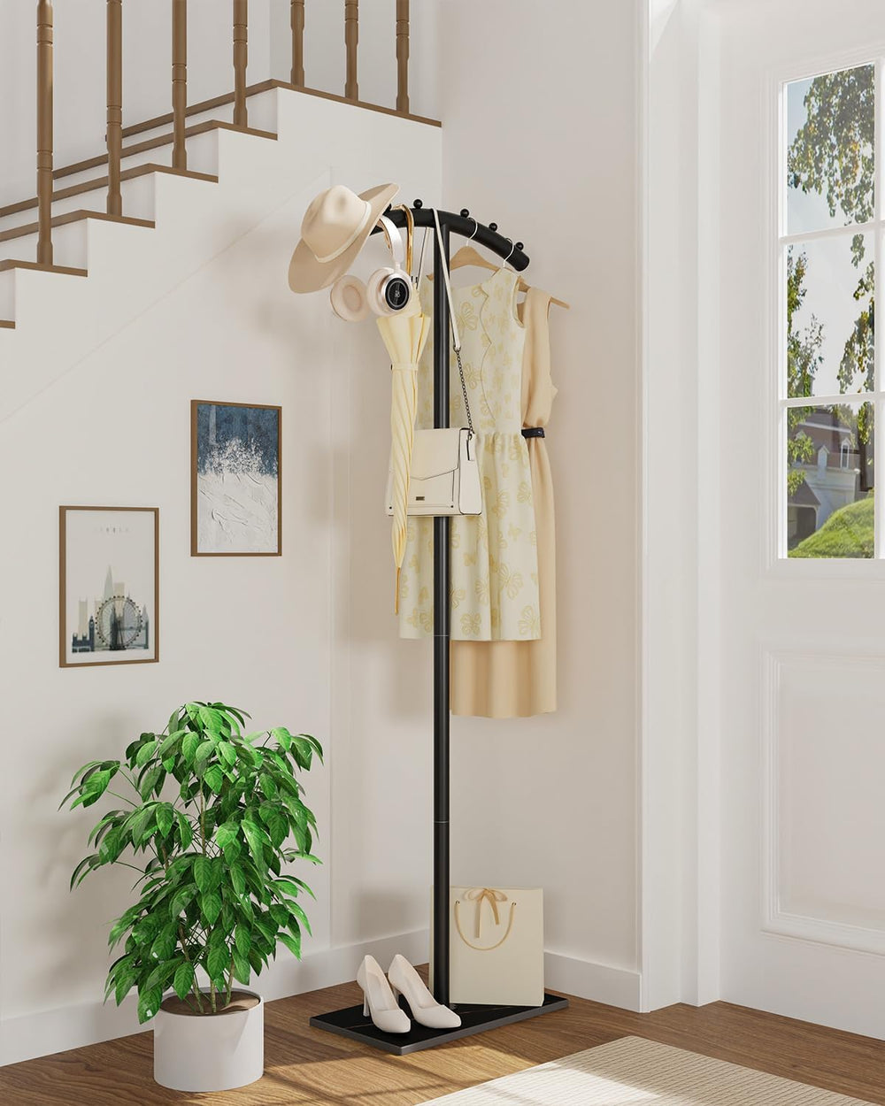 T-Shaped Metal Clothing Racks,Freestanding Coat Tree,68.9in,Black