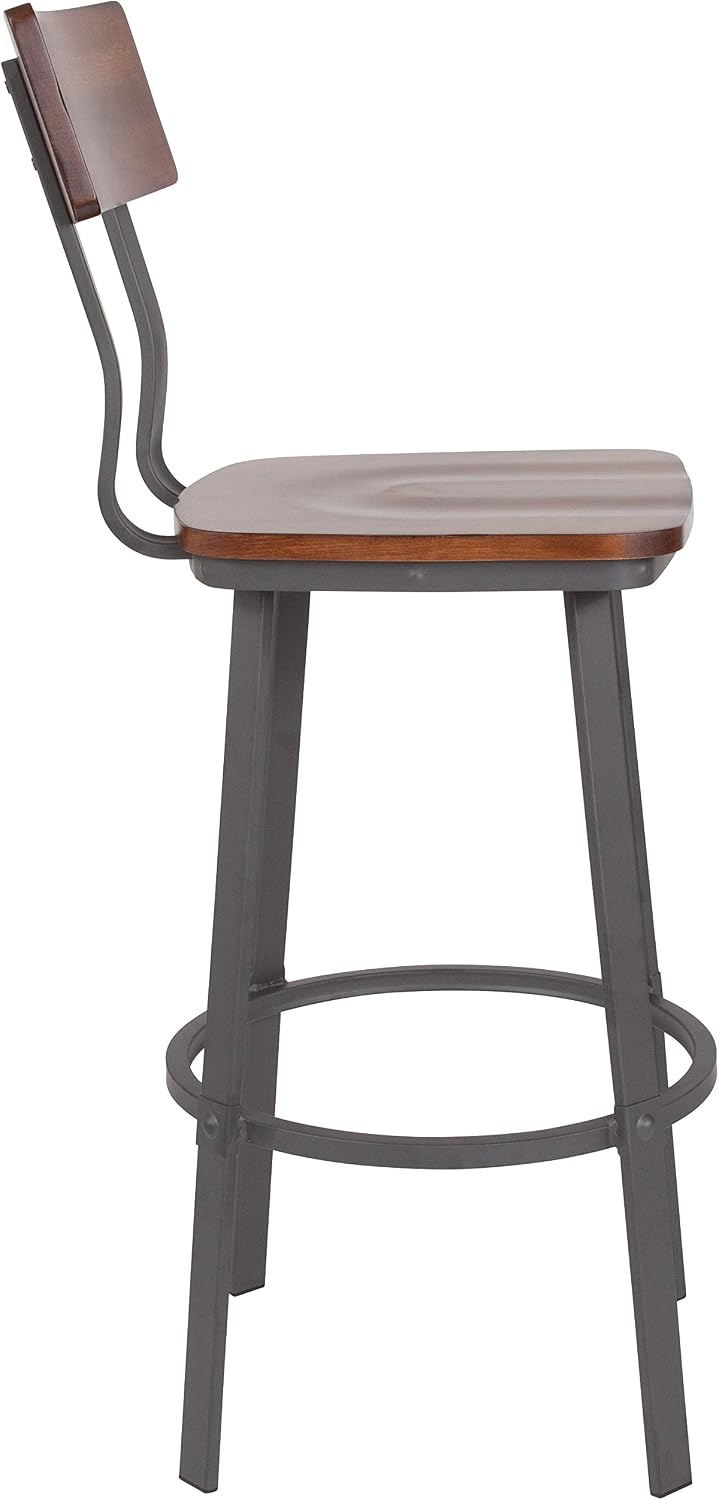 Flash Furniture Wood Restaurant Barstool, Rustic Walnut