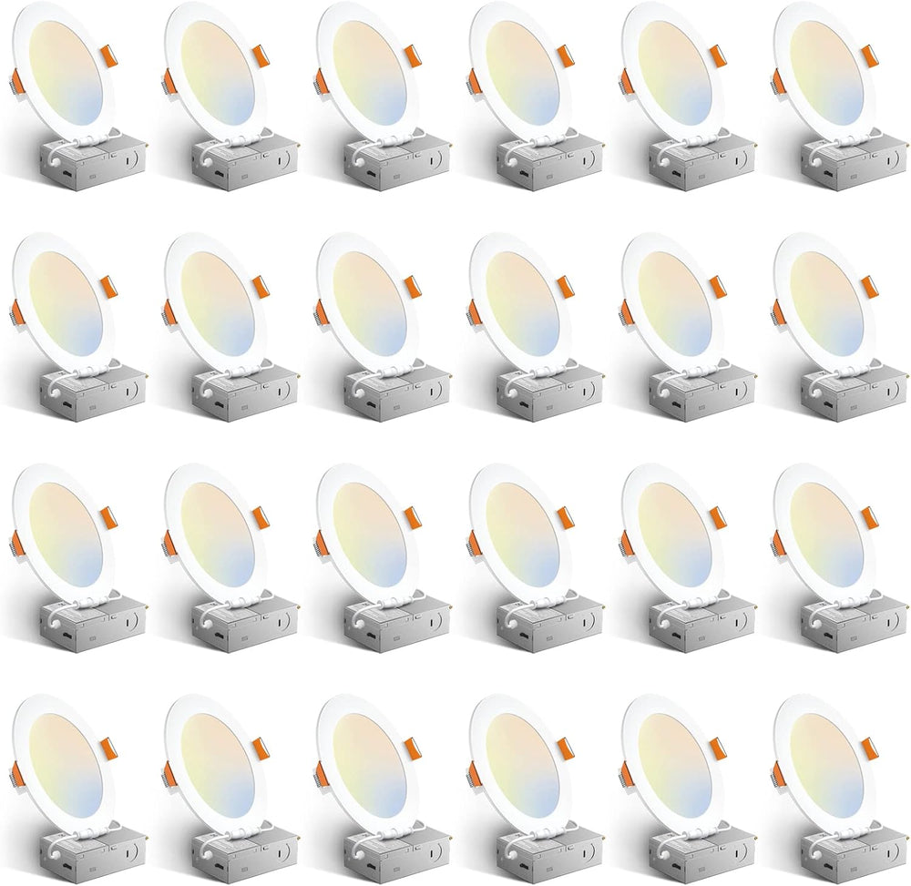 Amico 24 Pack 6 Inch LED Recessed Light with Junction Box, 5CCT, 1050LM