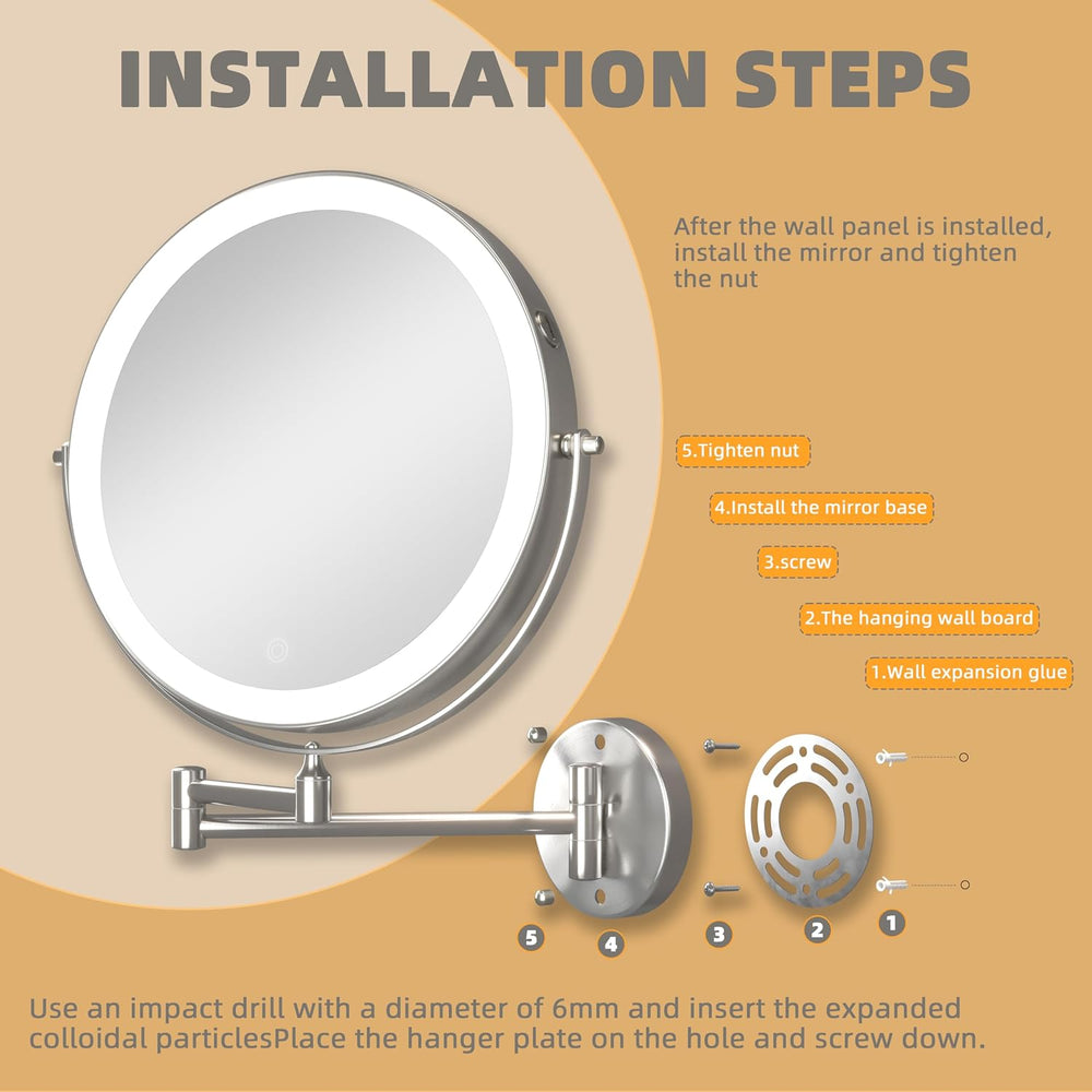 Wall Mounted Lighted Makeup Mirror with Extended Arm for Bathroom