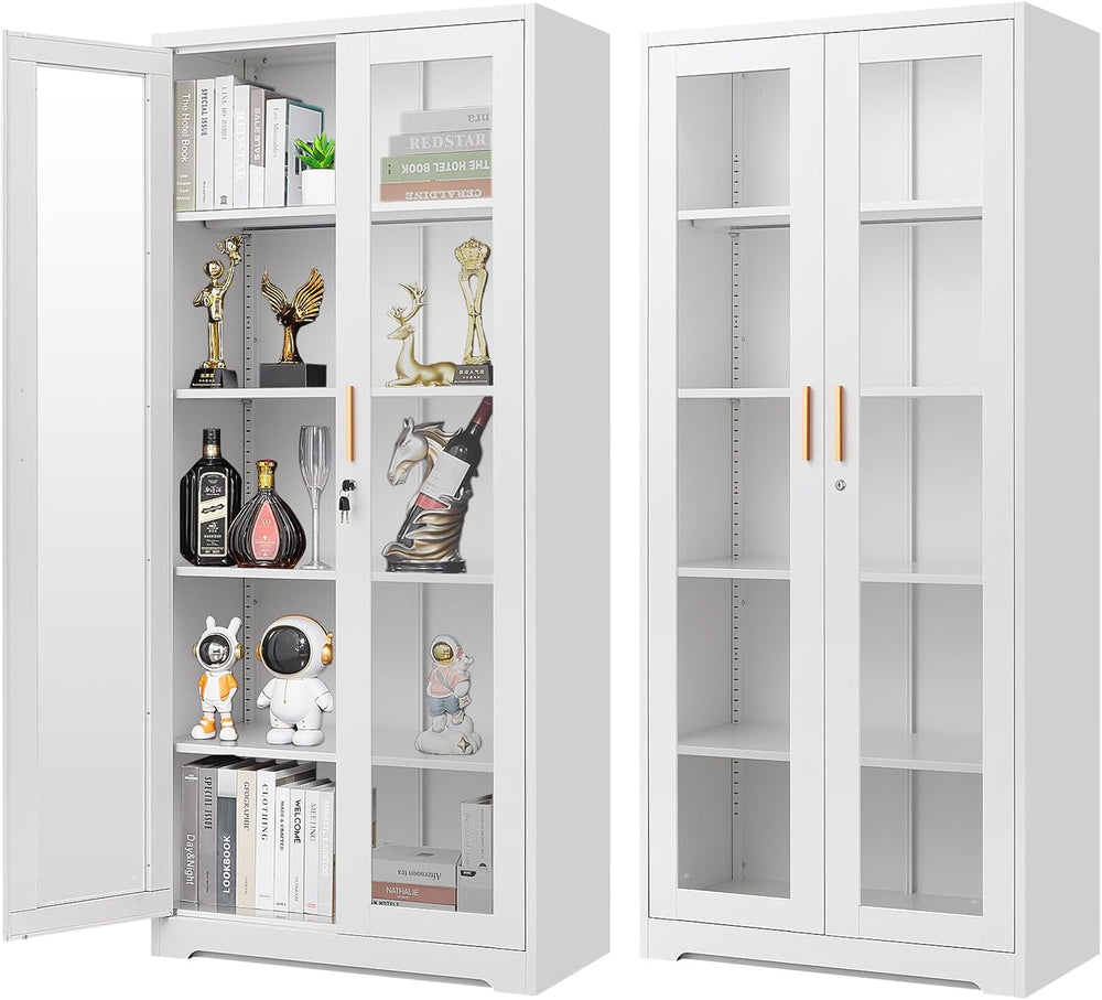 Polup 71" White Metal Glass Display Cabinet with Security Lock