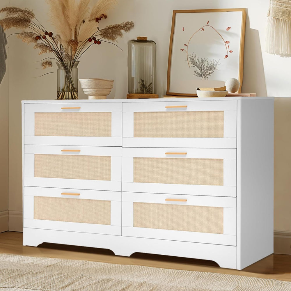 Redlife White Dresser for Bedroom, 6 Drawer Dresser with Golden Handles, Wood...