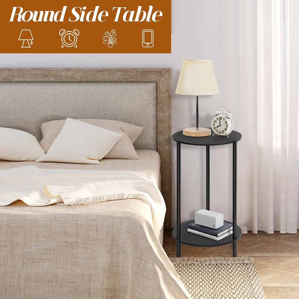 Small Round Side Table Set of 2, 2 Tiers Small Space End Tables for Bedroom