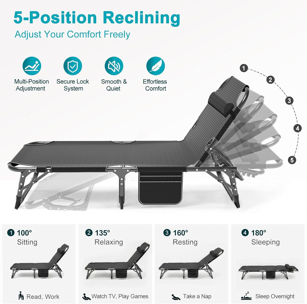 ABORON Lounge Chair, 5-Position Padded Folding Chaise Lounge