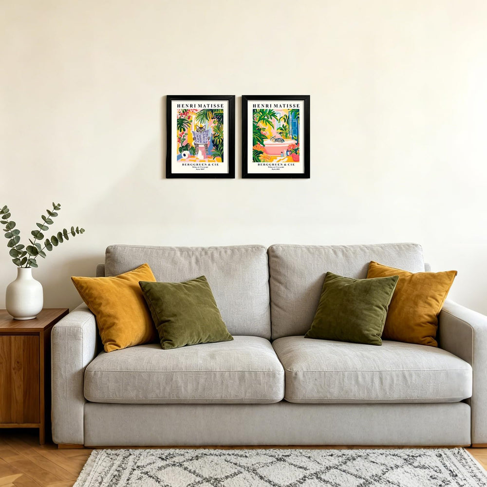 RIGNTSWP Matisse Inspired Cat Wall Art Set of 2 12x16 Inch Canvas Framing