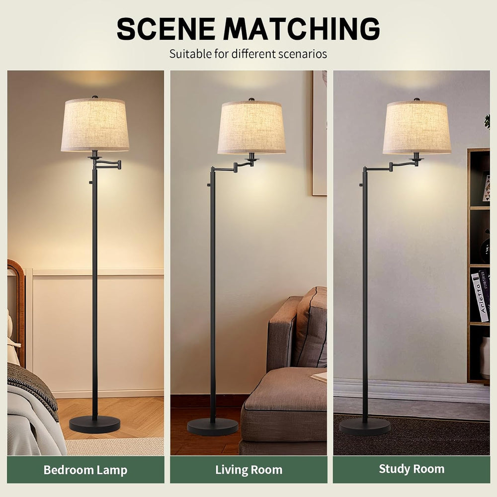 Ruiever Dimmer LED Floor Lamp,Tall Standing Lamp with Swing Arm,Black Lamp wi...