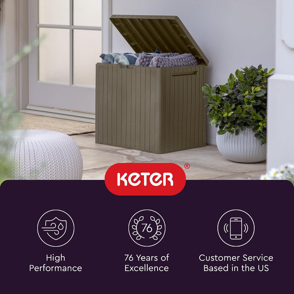 Keter City 30 Gal Outdoor Storage Box and Patio Side Table