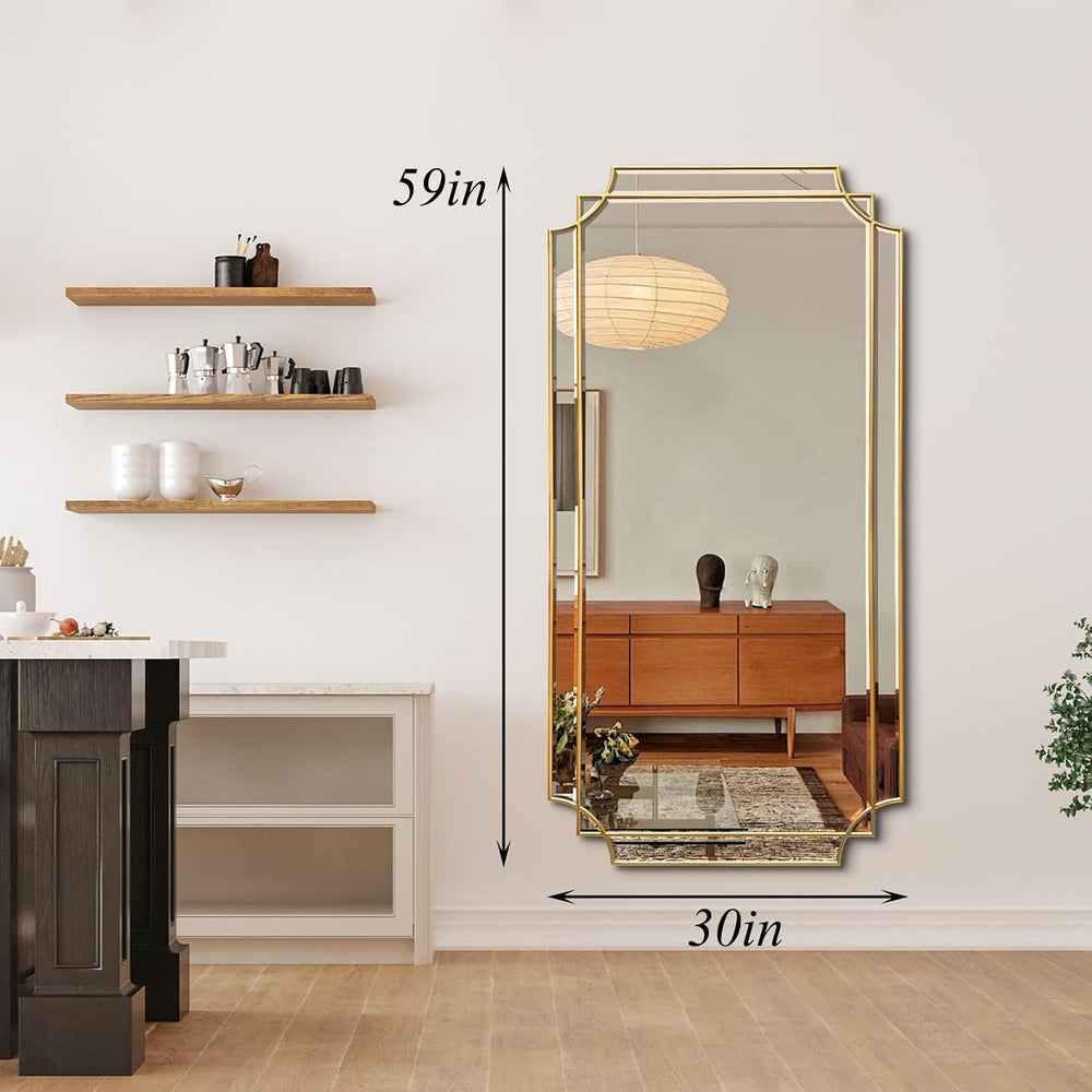 59"x30" Large Rectangle Beveled Mirror with Gold Geometric Frame