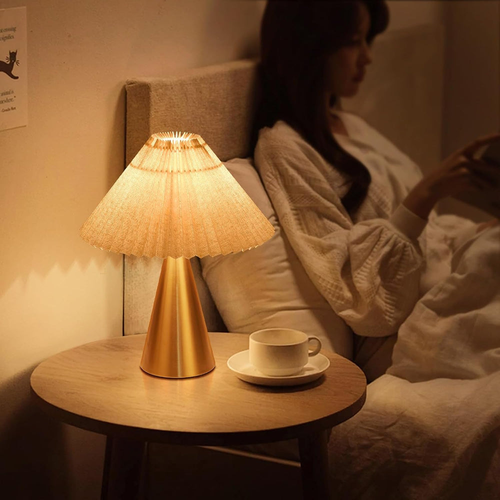 Ziqqeelam Gold Small Table Lamp, Cute Table Lamp, Pleated Table Lamp,Brass Go...