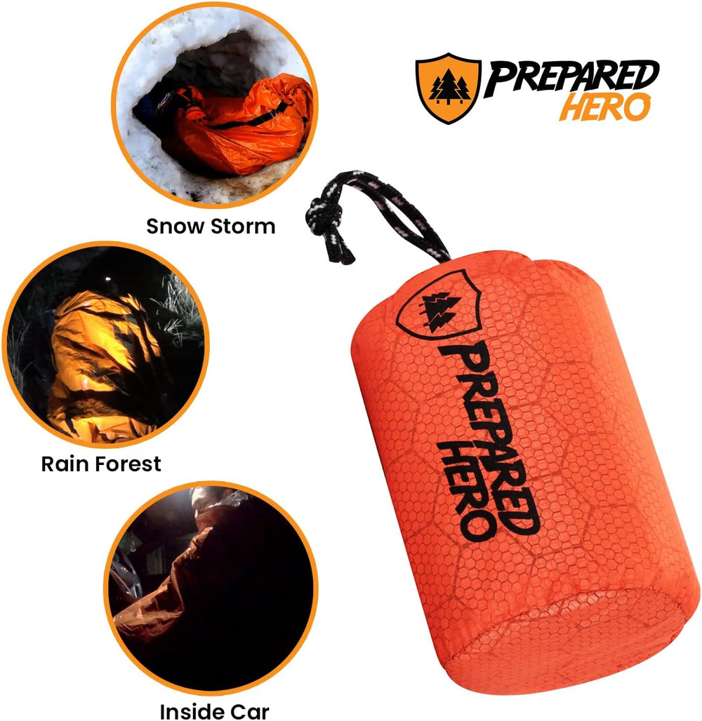 Prepared Hero Survival Bag, Emergency Bivy Sleeping Bag, Orange, 2 Pack