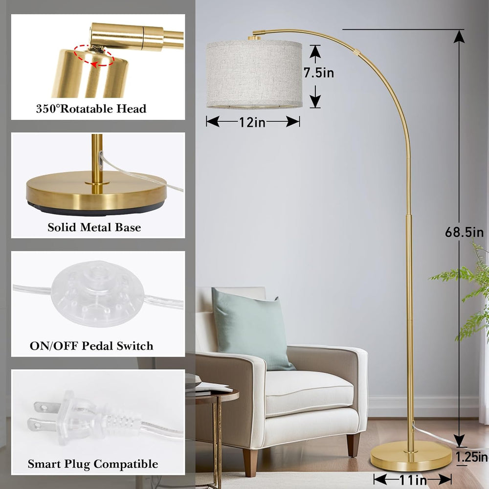 DWTB Gold Arc Floor Lamp for Living Room, Floor Lamp with Adjustable Drum Lam...