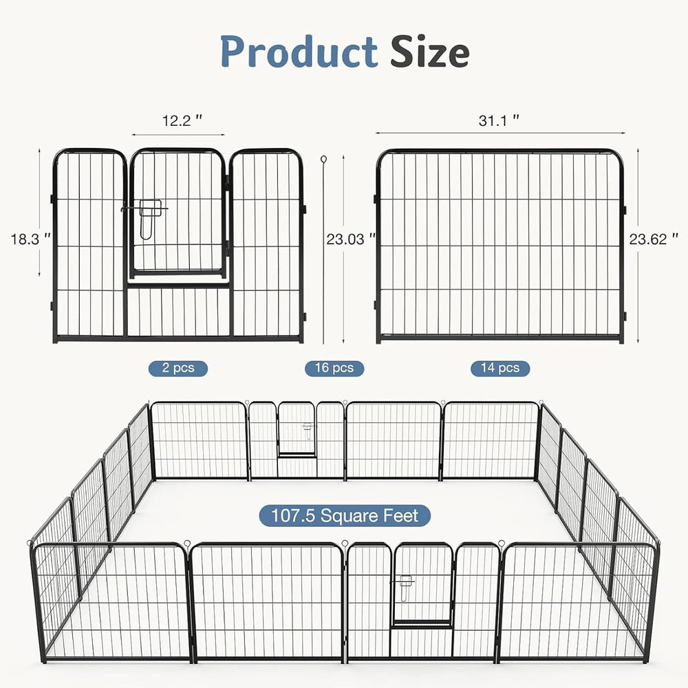 DUMOS Dog Playpen 16 Panels 24 Inch Indoor Outdoor Metal Pet Fence