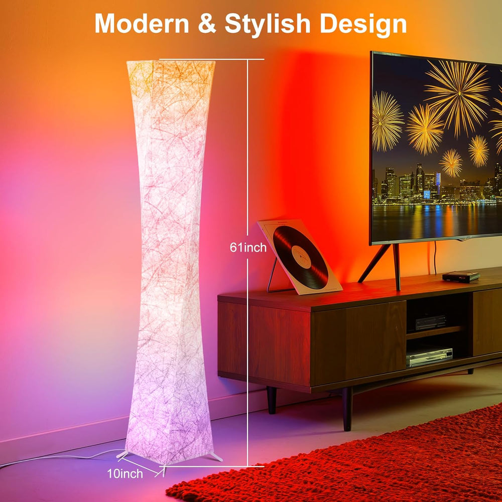 WORLD WIN 61'' RGB LED Corner Floor Lamp, Unique Hourglass Shade, Square