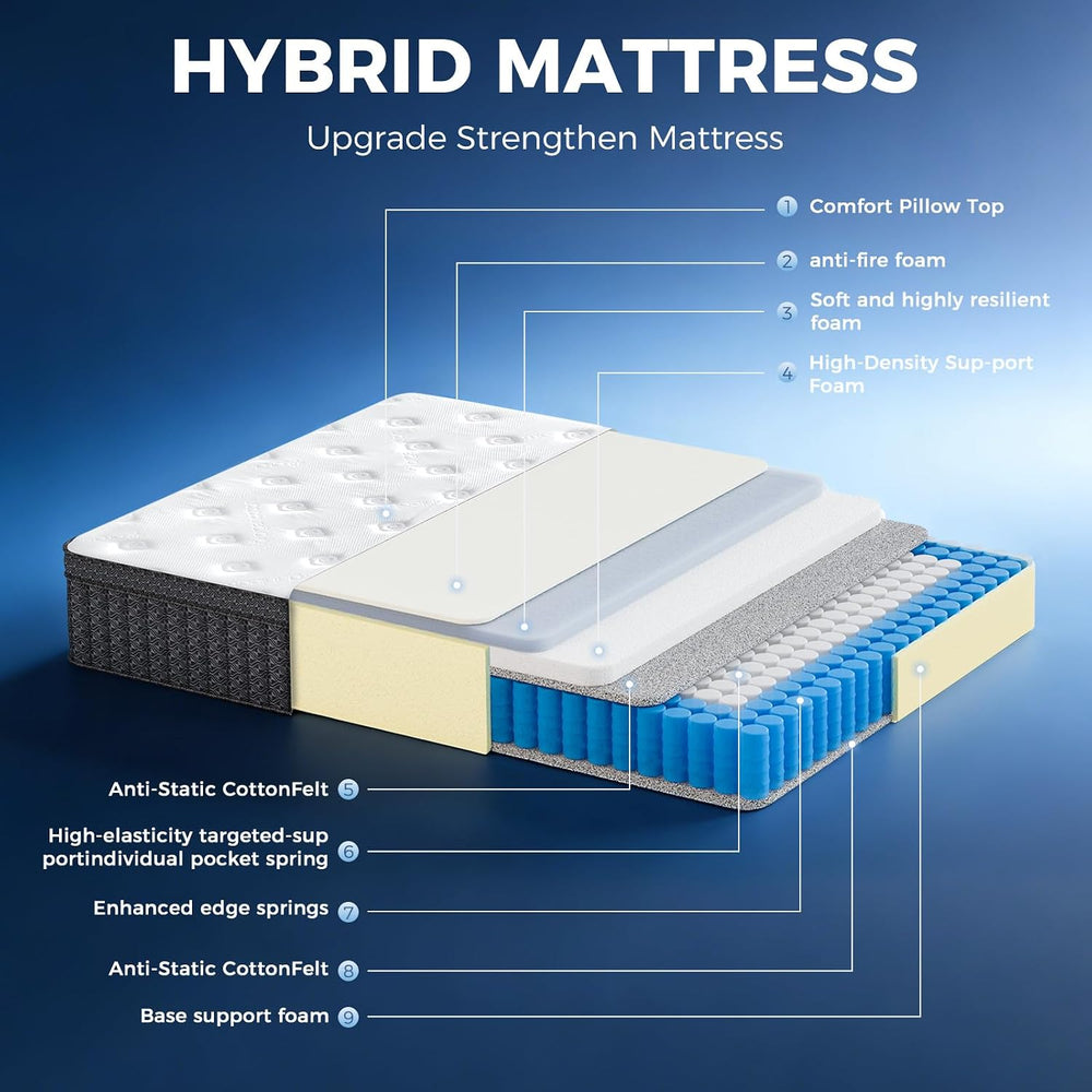 Ailis Queen Mattress, 12 Inch Queen Hybrid Mattress in a Box, Medium Firm wit...