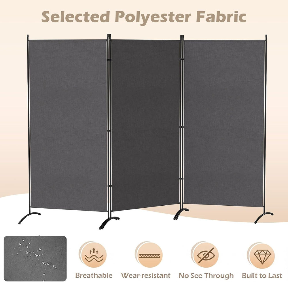 GIANTEX 3-Panel Room Divider, Folding Privacy Screen, 102" x 73", Gray