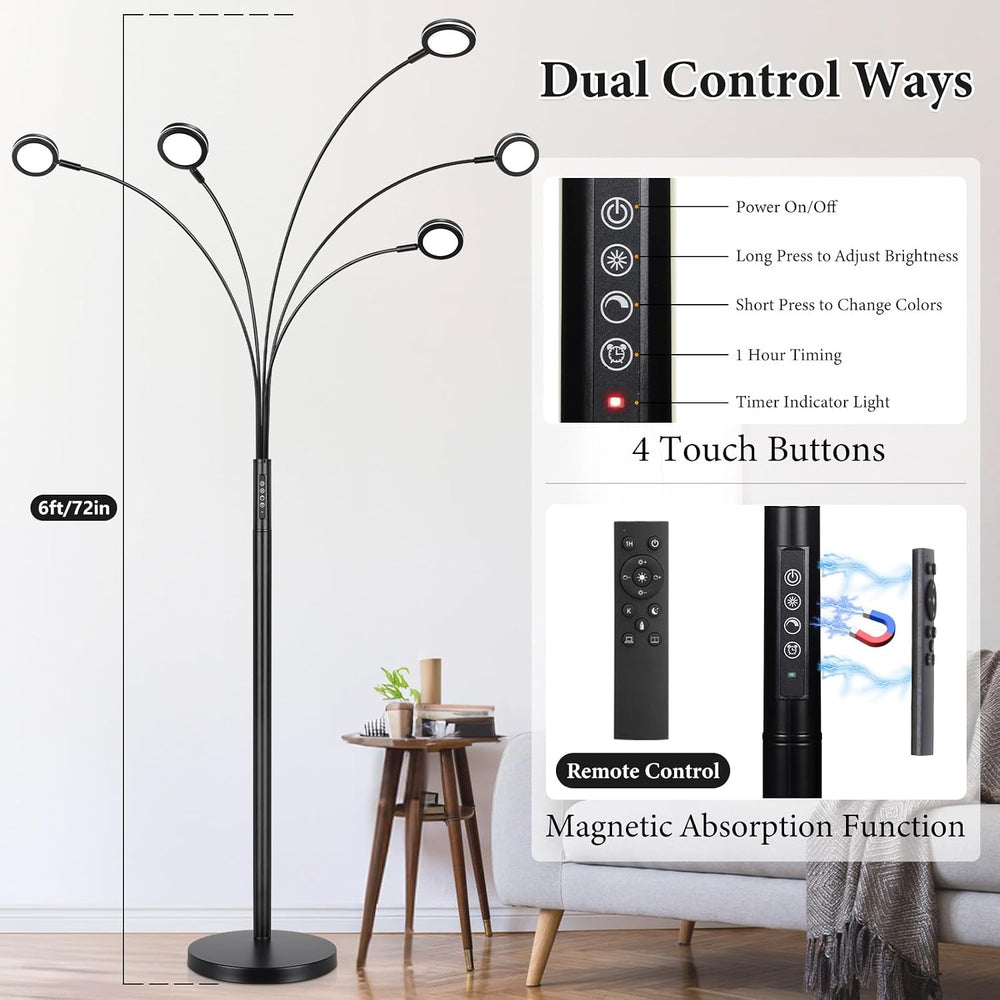 Bairth LED Arc Floor Lamp with Remote,2250LM Dimmable Floor Lamp with Timer