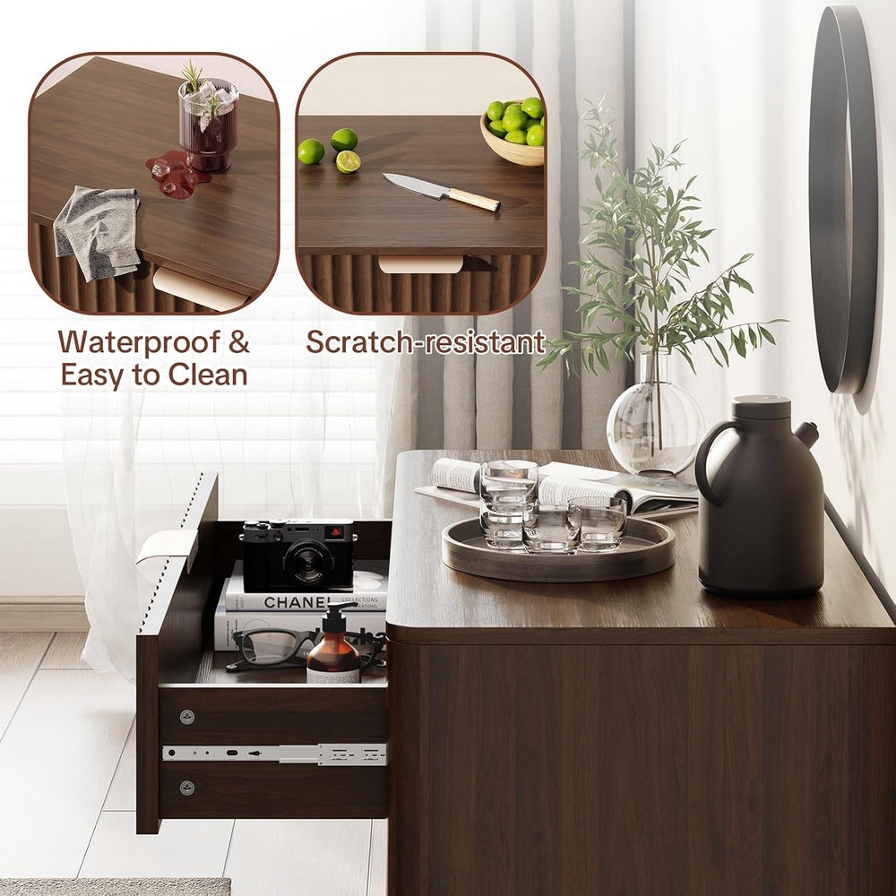 Fluted Buffet Cabinet Accent with Doors & Drawer 30" Walnut